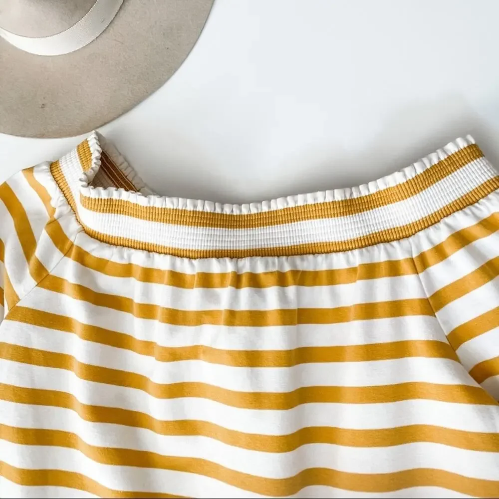 J.Crew Top Off the Shoulder Striped Tie Sleeve L